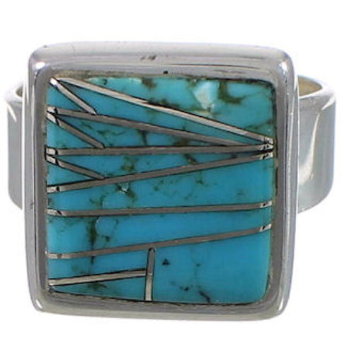 Substantial Turquoise Inlay Sterling Silver Ring Size 7-3/4 WX40621